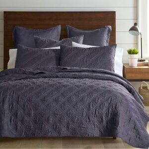 Levtex Home - 100% Washed Linen Front/100% Cotton Back - King Quilt - Charcoal
